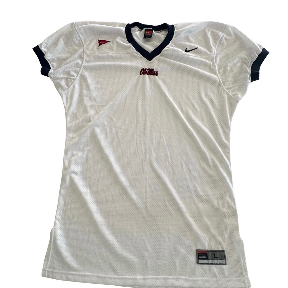 VTG Nike Team Ole Miss Rebels SEC White Mesh Football Jersey Men’s Large Long